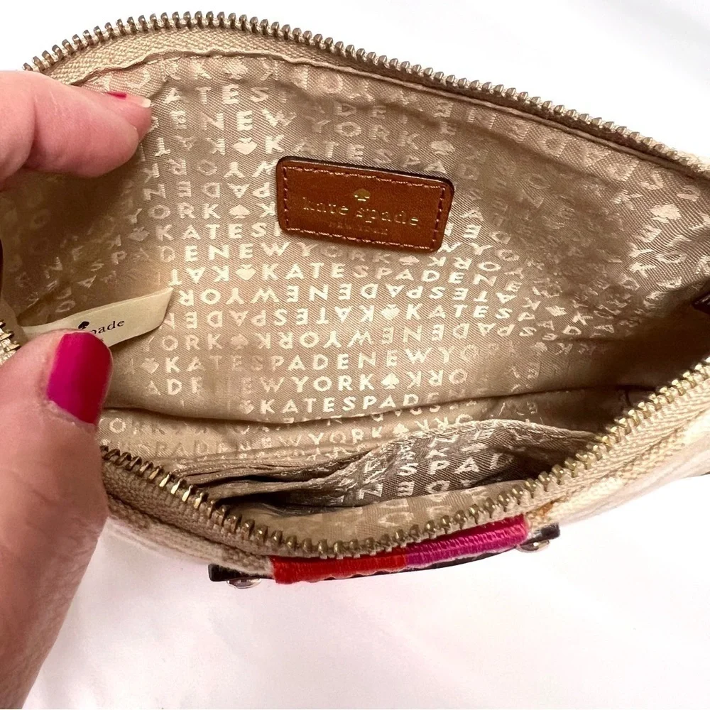 Kate Spade Classic Monogram Linet Wristlet Stucco Clutch Purse